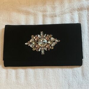 Elegant Black Velvet Jeweled Clutch - Black